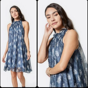 NWT Joie Thelen Baltic Blue sleeveless shift dress floral lace high neck medium